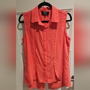 Recollections Coral-Orange Sleeveless Button-Front Blouse